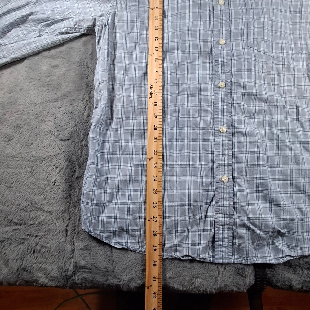 Banana Republic Mens XL Untucked Fit Organic Cotton Plaid Button Down Shirt Blue - Picture 3 of 8